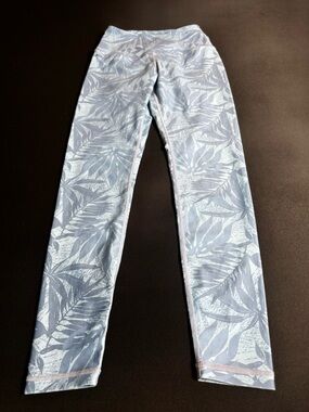 P'tula Pale Blue Tropical Leaf Leggings Athleisure Sporty